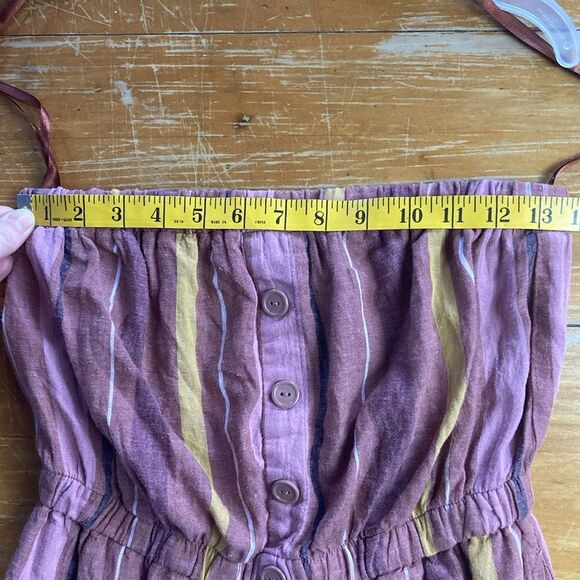 Urban Outfitters Stripe Strapless Romper Linen Blend Pink Brown Yellow Size S - Picture 3 of 7